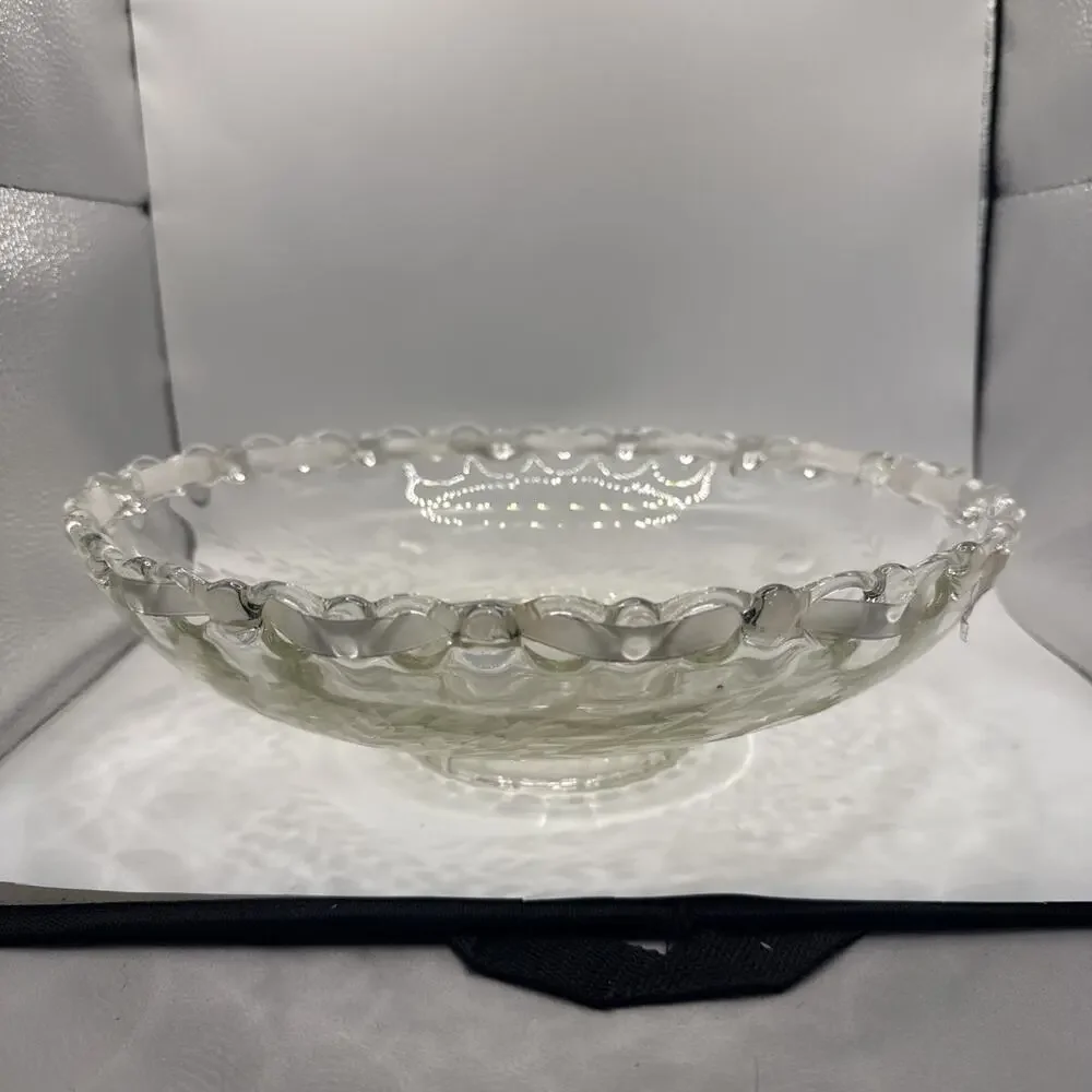 Vintage Clear Glass Fruit Bowl With Lace Edge Detail 11.5” *